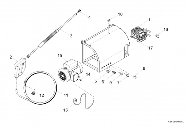 Diagram showing numbered replacement parts for 1000WM model pressure washer