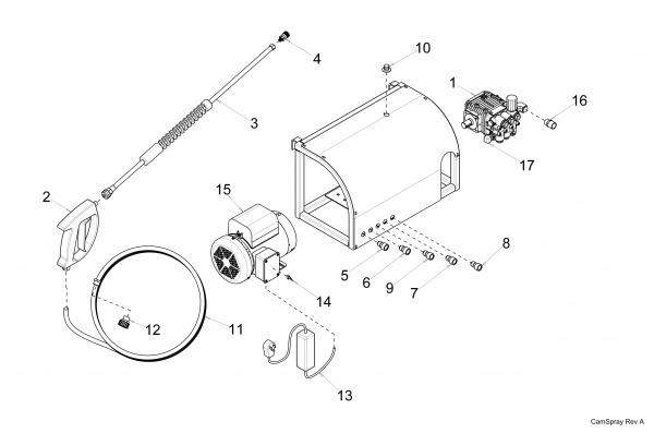 Diagram showing numbered replacement parts for pressure washer model 1500WM