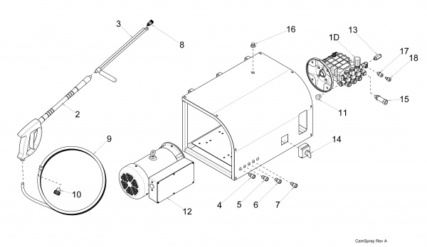 Diagram showing numbered replacement parts for pressure washer model 2000WM/SS