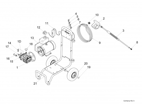 Diagram showing numbered replacement parts for pressure washer 2000XAR