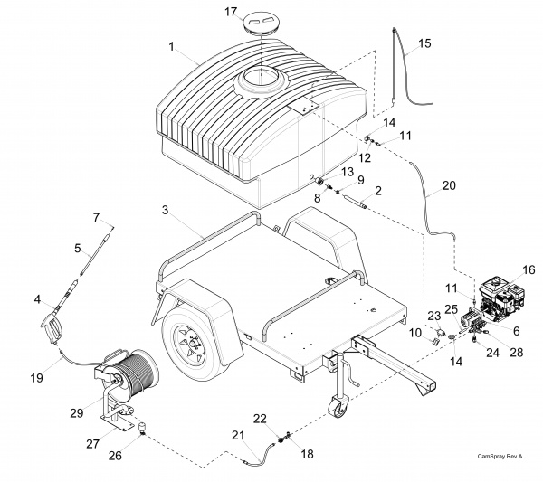 Diagram showing numbered replacement parts for pressure washer model 25006HT