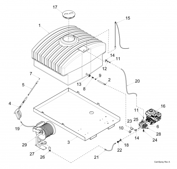 Diagram showing numbered replacement parts for pressure washer model 25006PM