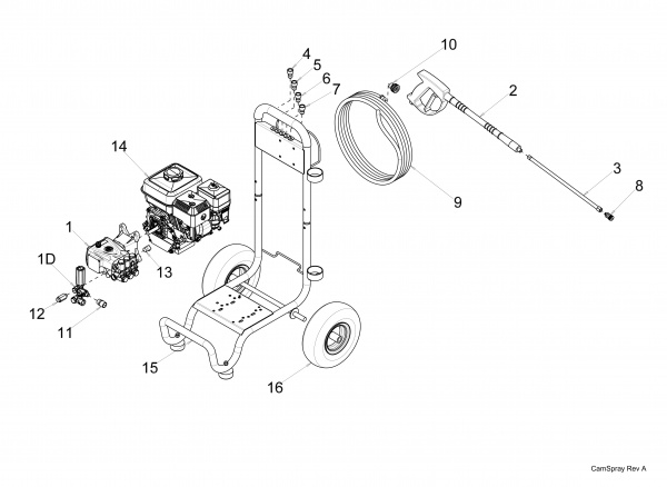 Diagram showing numbered replacement parts for pressure washer model 2700HX