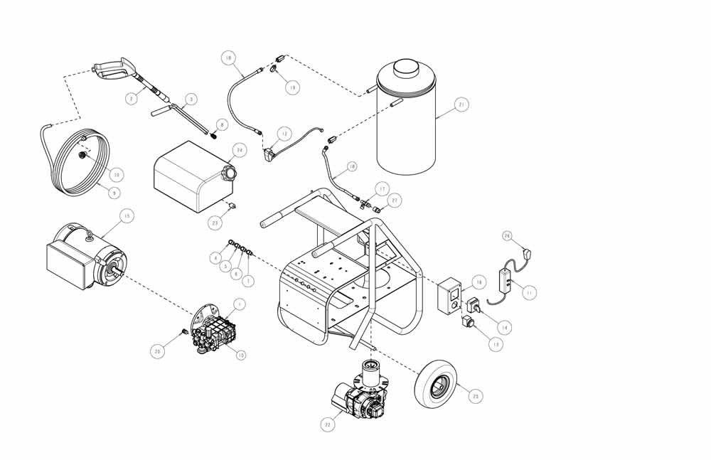 Diagram showing numbered replacement parts for pressure washer model 3000SHDE